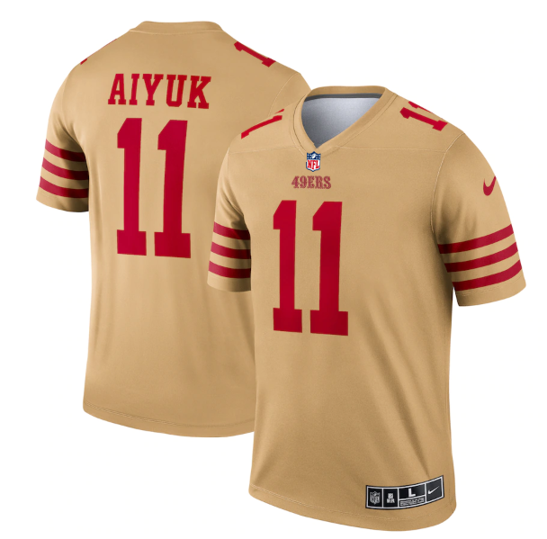 Men's  Gold San Francisco 49ers #11 Brandon Aiyuk 2022 New Inverted Legend Stitched Football Jersey